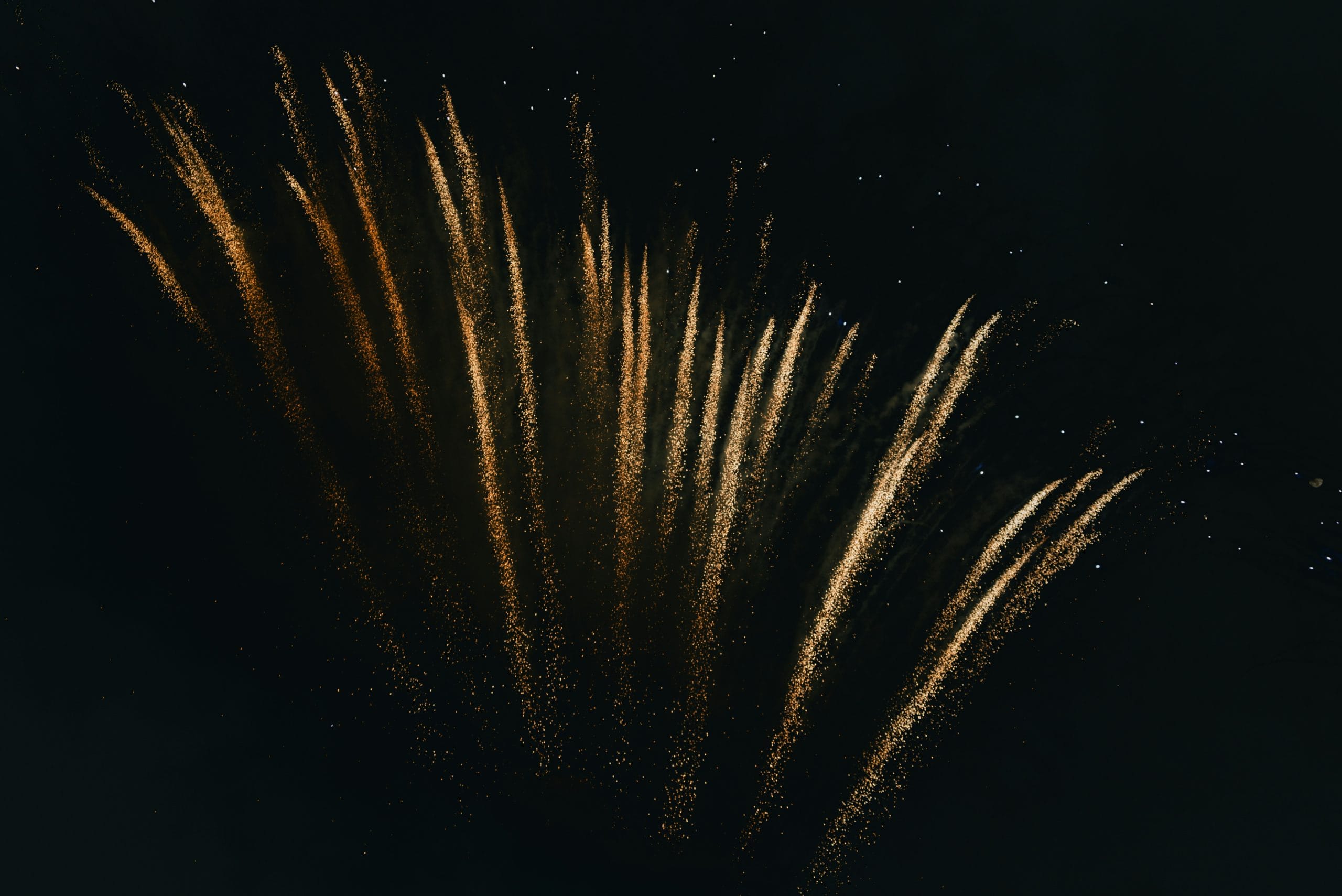 golden streams of fireworks against a black sky